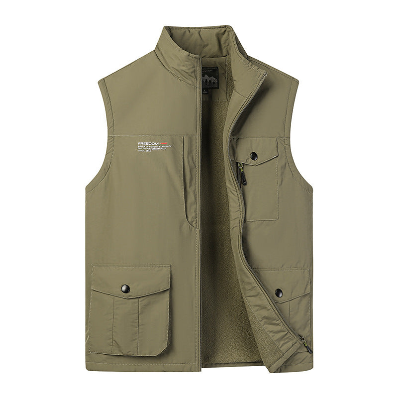 Herren Leichte Fleece-gefütterte Outdoor-Weste mit Mehrfachtaschen und Stehkragen Drune