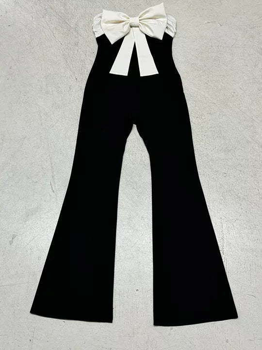 Damen eleganter Jumpsuit mit Schleifen-Akzenten und weiten Beinen Drune