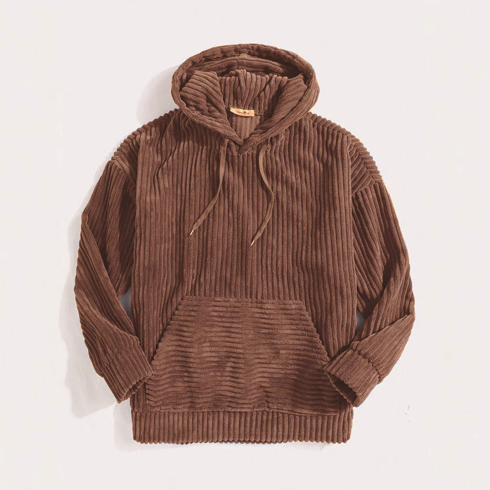 Unisex nan gerippter Samt-Hoodie mit Kapuze und Kängurutasche Drune