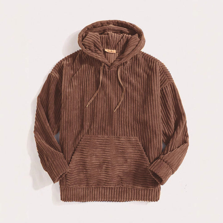 Unisex nan gerippter Samt-Hoodie mit Kapuze und Kängurutasche Drune