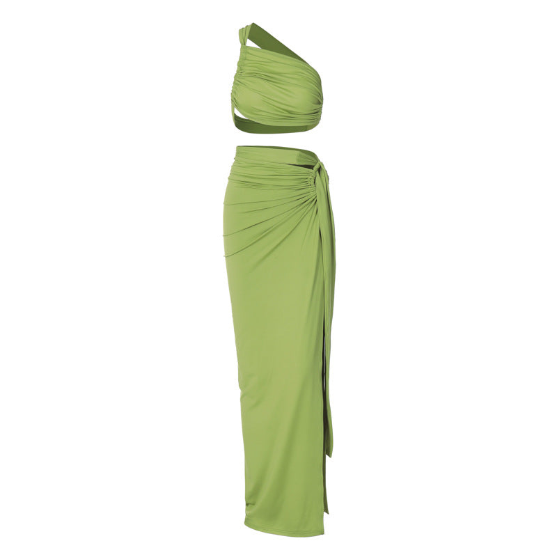 Damen Elegantes Wickelkleid mit einseitigem Schulterdesign Drune