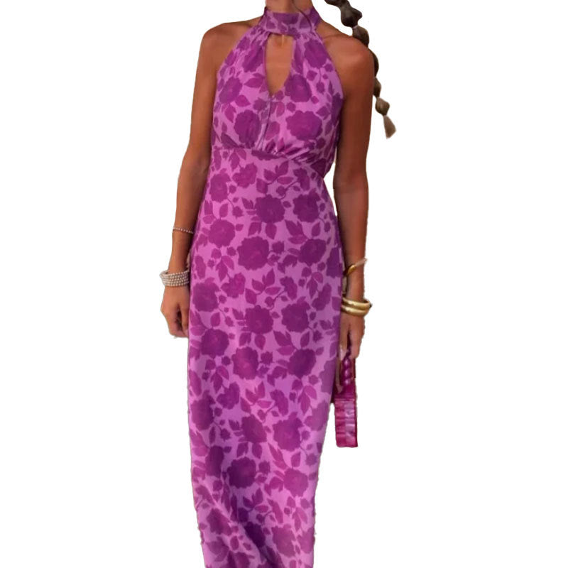Damen Maxikleid mit schickem Schlüssel-Ausschnitt und floralem Design Drune