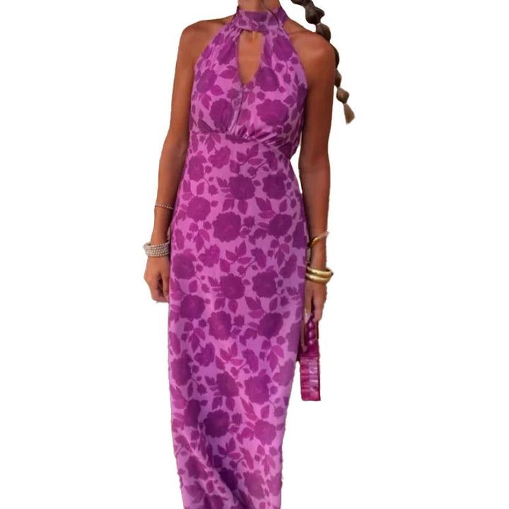 Damen Maxikleid mit floralem Chiffon und eleganter Halskrause Drune