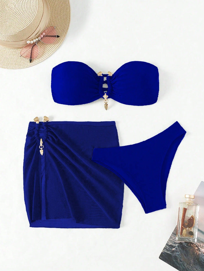 Damen Bandeau-Bikini-Set mit eleganter Rock-Overlay Drune