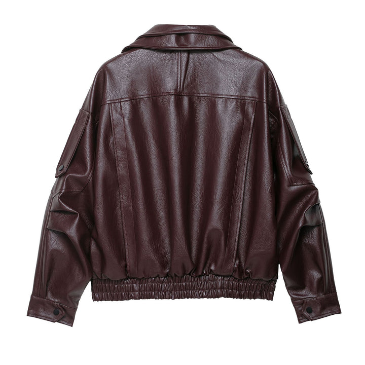 Damen modische Kunstlederjacke mit elegantem Schnitt und verstellbarem Taillengürtel Drune