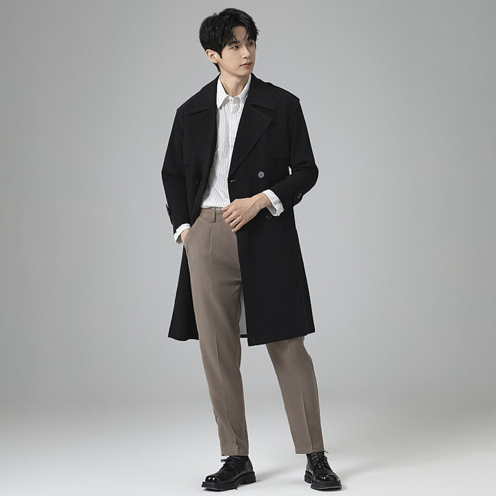 Herren Doppelreihiger Trenchcoat mit Taillengürtel und klassischem Revers Drune