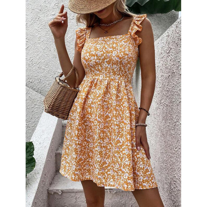 Damen Sommerliches Kleid mit Rüschendetails und Quadrat-Ausschnitt Drune