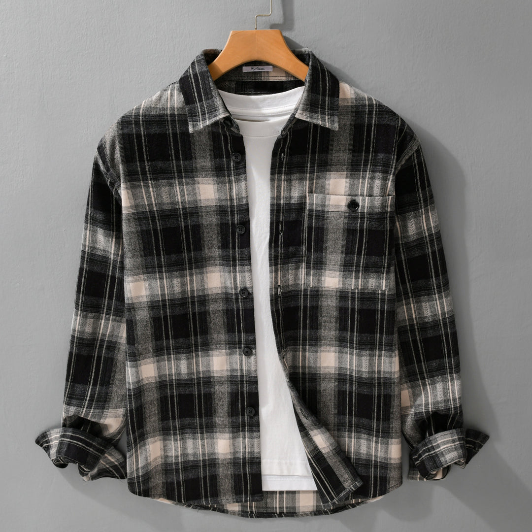 Herren Kariertes Flanell‑Hemdjacke im Overshirt‑Stil mit weich gebürsteter Oberfläche Drune
