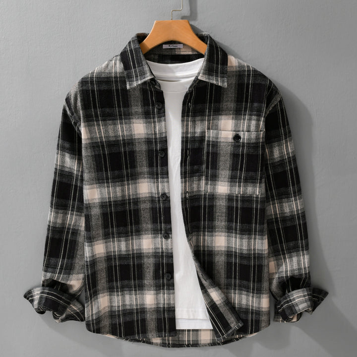 Herren Kariertes Flanell‑Hemdjacke im Overshirt‑Stil mit weich gebürsteter Oberfläche Drune