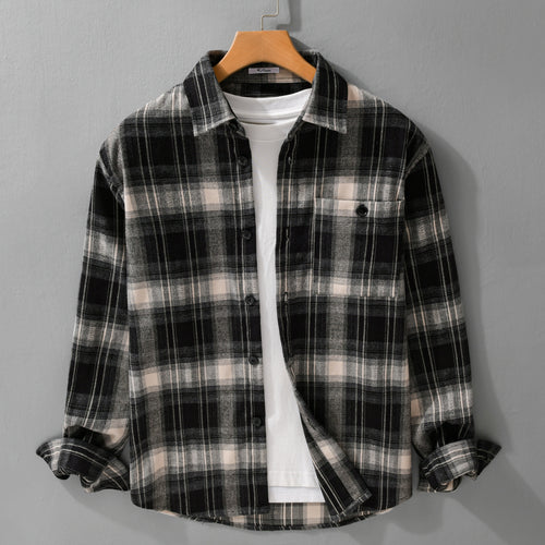 Herren Kariertes Flanell‑Hemdjacke im Overshirt‑Stil mit weich gebürsteter Oberfläche Drune