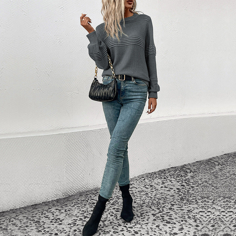 Damen Feinstrick‑Pullover mit horizontaler Rippenpasse und gerippten Bündchen Drune