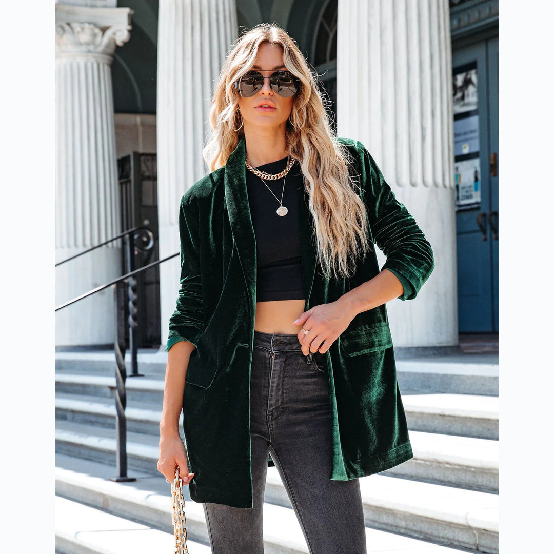 Damen Eleganter Velourscardigan mit lässigem Schnitt und praktischen Taschen Drune