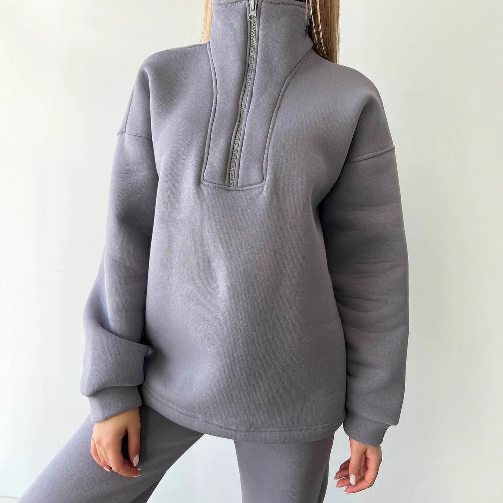 Damen Cropped-Sweatshirt-Set mit hohem Kragen und High-Waist-Jogginghose Drune