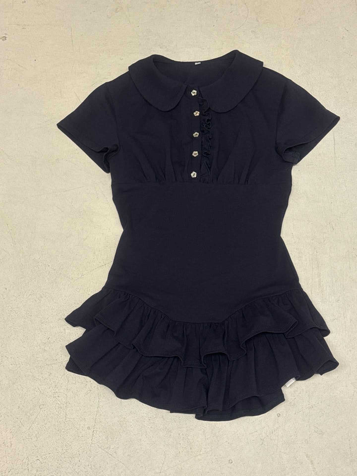 Damen stilvolles Freizeitleigne-Kleid mit Rüschendetails Drune