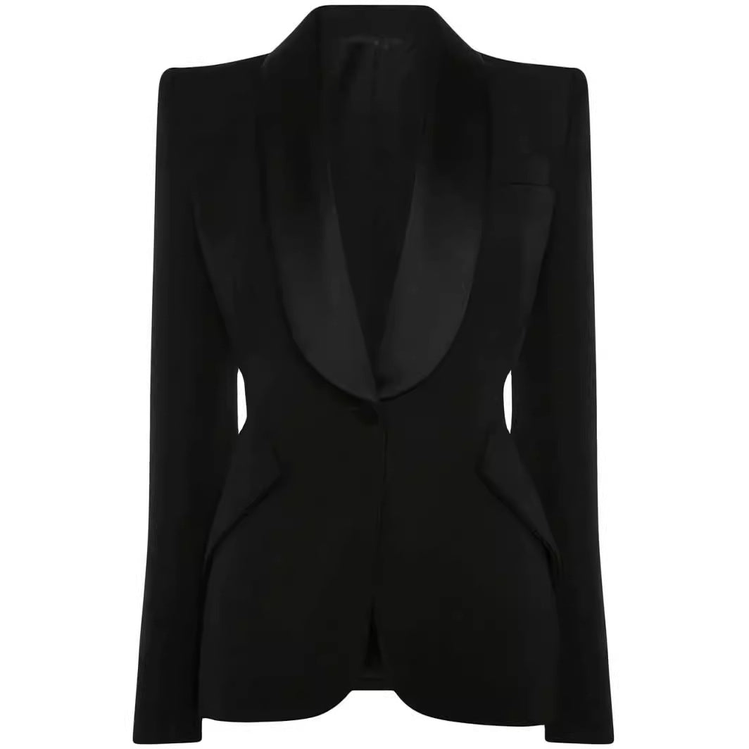 Damen Elegantes Smokingset im Tailoring mit tailliertem Einreihblazer und weiter Palazzohose Drune