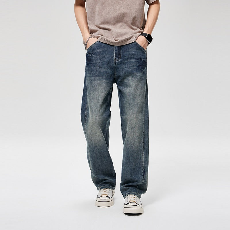 Herren Baggy-Denimhose mit hoher Bundhöhe, softem Stretch & Vintage-Finish Drune