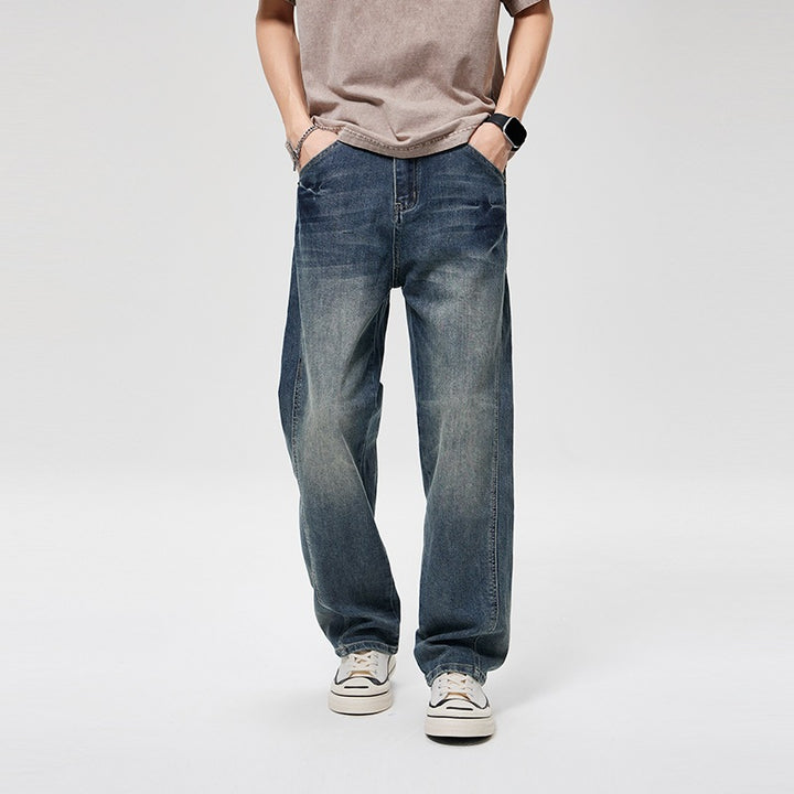 Herren Baggy-Denimhose mit hoher Bundhöhe, softem Stretch & Vintage-Finish Drune