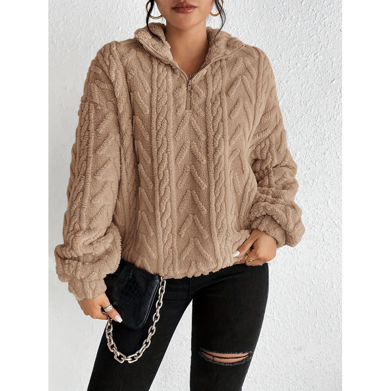 Damen kuscheliger Fleece-Pullover mit hochgeschlossenem Kragen und Reißverschluss Drune