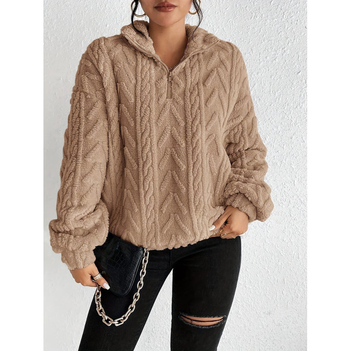 Damen kuscheliger Fleece-Pullover mit hochgeschlossenem Kragen und Reißverschluss Drune