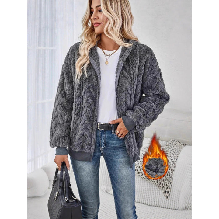 Damen Kuschelige Fleecejacke mit hochschließendem Kragen und Strickmuster Drune