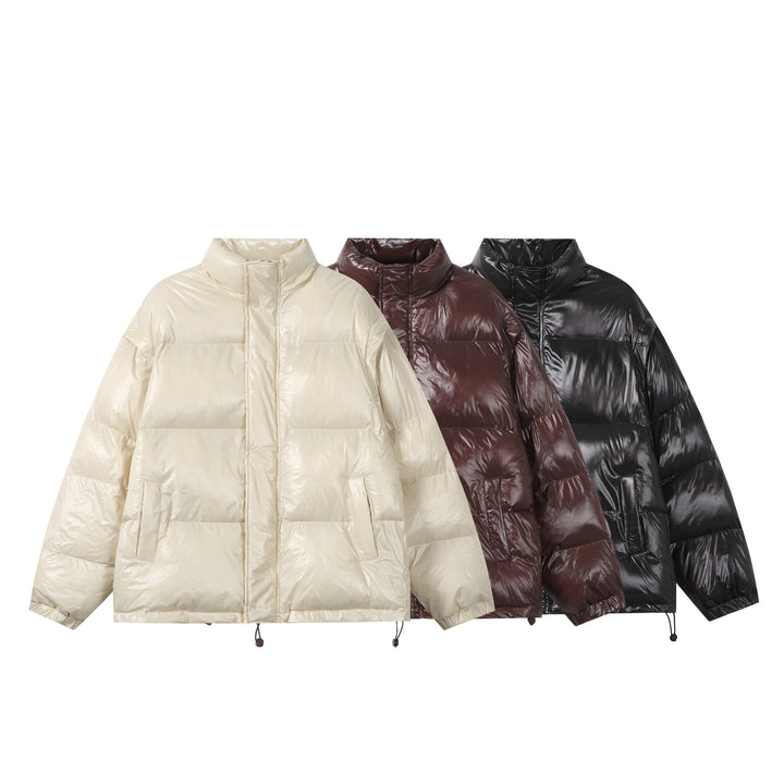 Unisex Glänzende Boxy‑Wattierte Oversize‑Pufferjacke mit hohem Stehkragen Drune