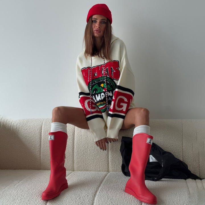 Damen Großer Oversized Pullover mit Grafikdruck Drune