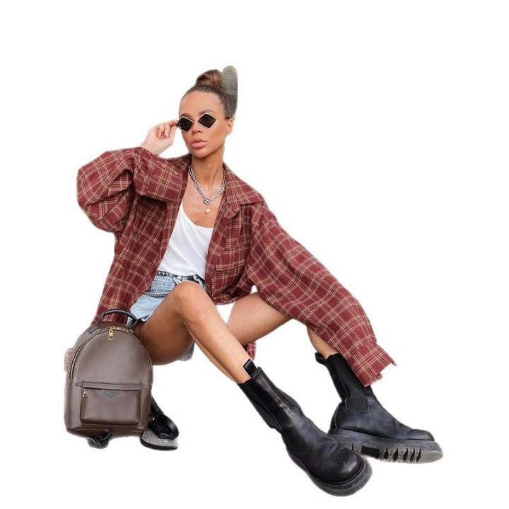 Damen kariertes Oversized-Hemd aus Baumwolle
