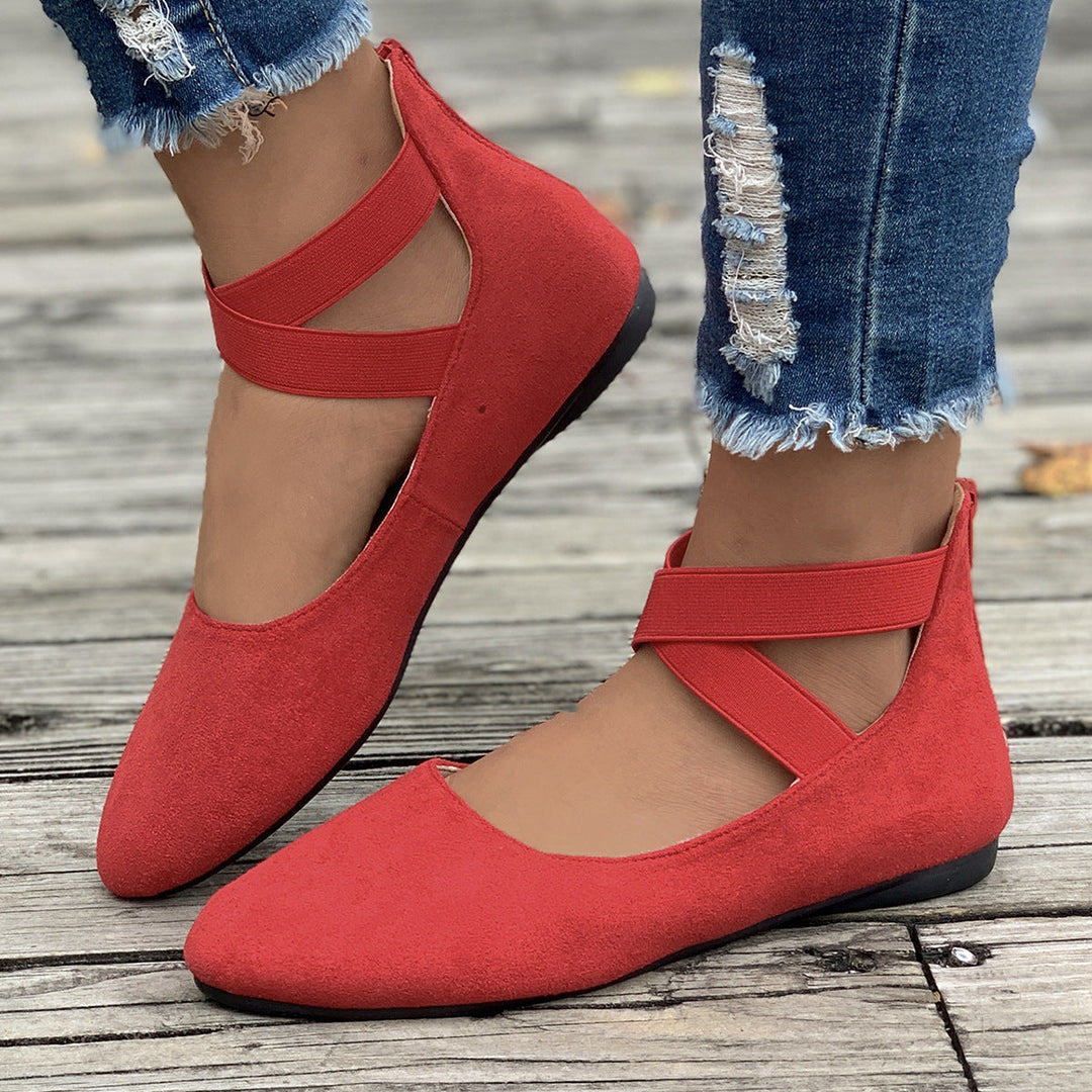 Damen elegante Ballerinas mit gekreuztem Riemen und weichem Obermaterial Drune