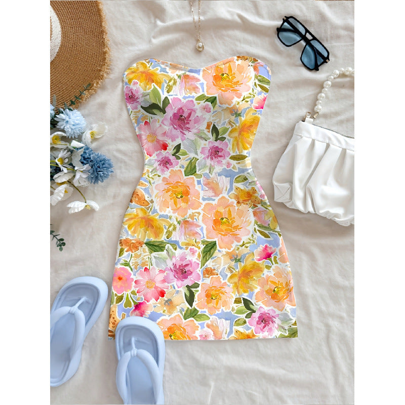 Damen Sommerliches Maxikleid mit floralem Motiv und figurbetonter Silhouette Drune