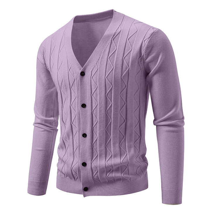 Herren nan V-Ausschnitt Strickjacke mit dezenter Zopfmusterstruktur und durchgehender Knopfleiste Drune