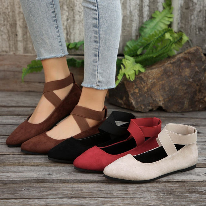 Damen elegante Ballerinas mit gekreuzten Riemen und weichem Obermaterial Drune