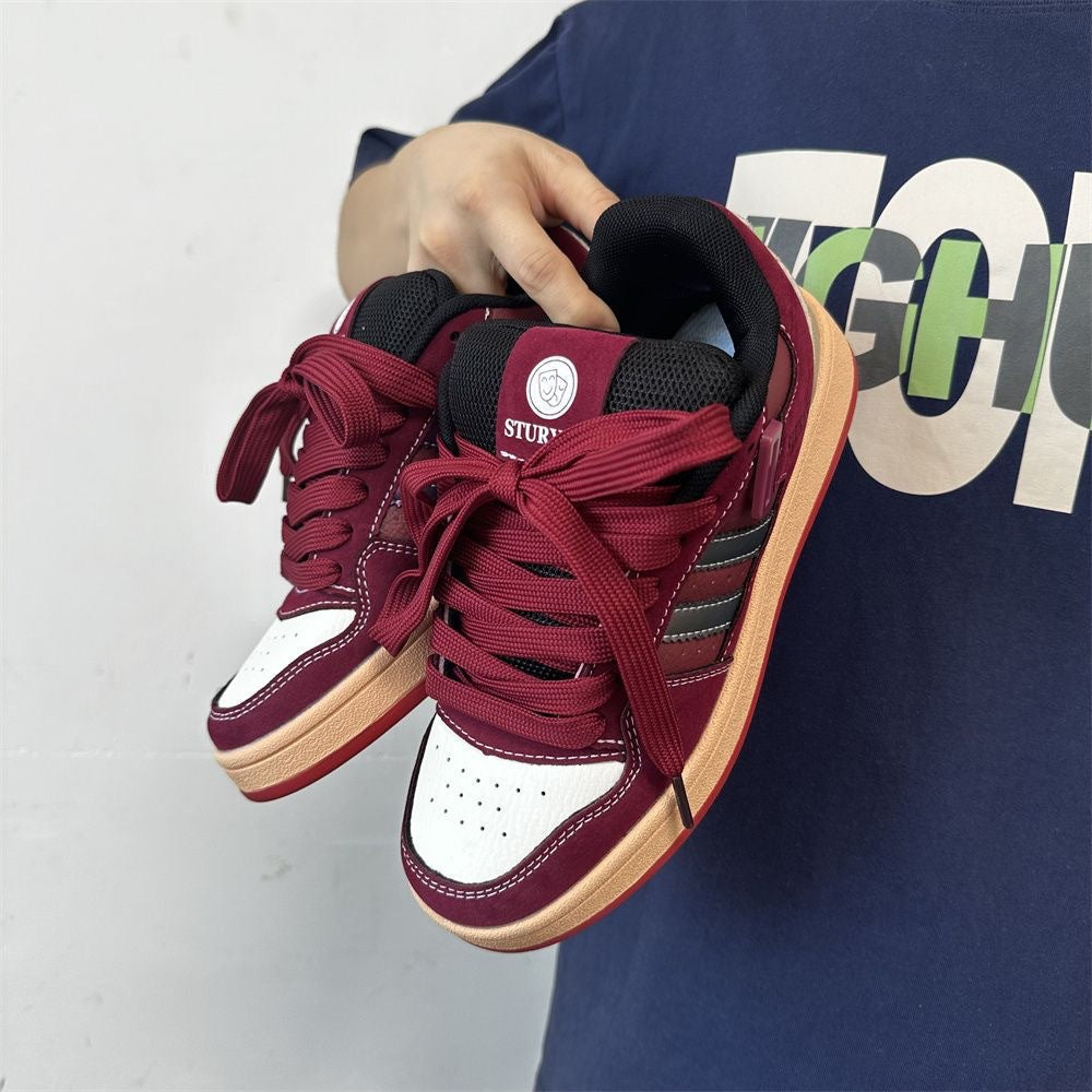 Damen modische Sneakers mit dicker, gepolsterter Sohle und elastischen Schnürsenkeln Drune