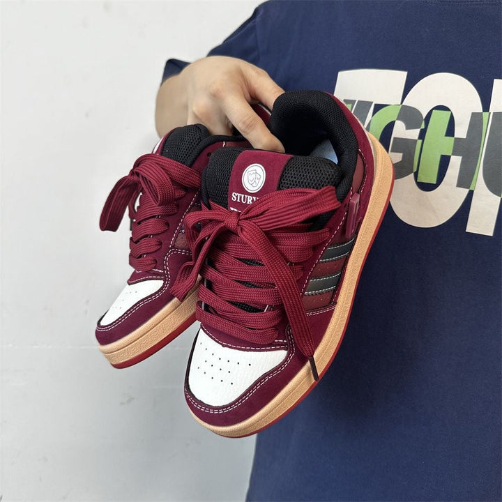 Damen modische Sneakers mit dicker, gepolsterter Sohle und elastischen Schnürsenkeln Drune