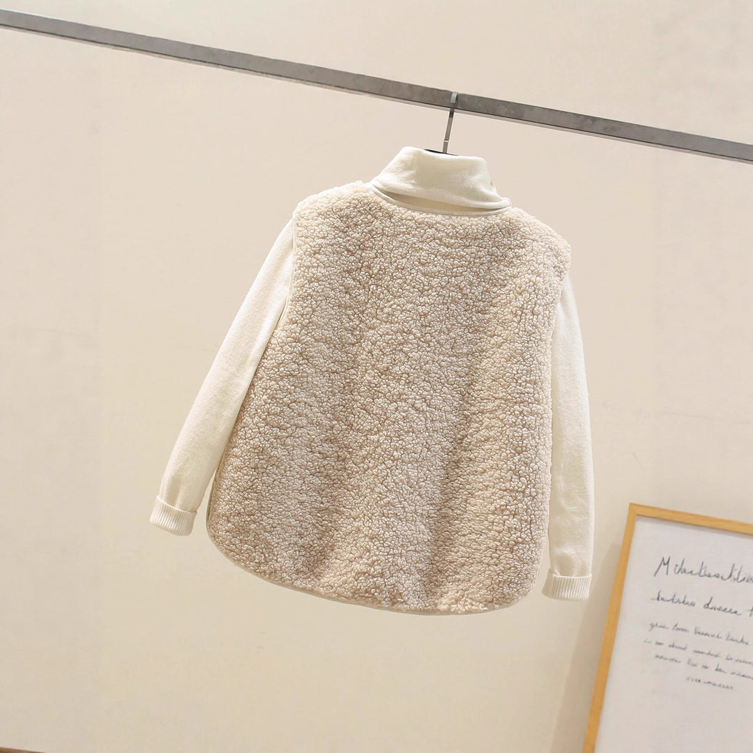 Damen Ärmellose Teddyweste mit Knopfleiste und aufgesetzten Taschen Drune