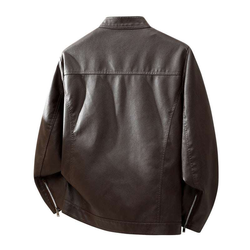 Herren Schlichte Kunstleder-Cityjacke mit Stehkragen, Zweiwege-Reißverschluss & Eingrifftaschen Drune