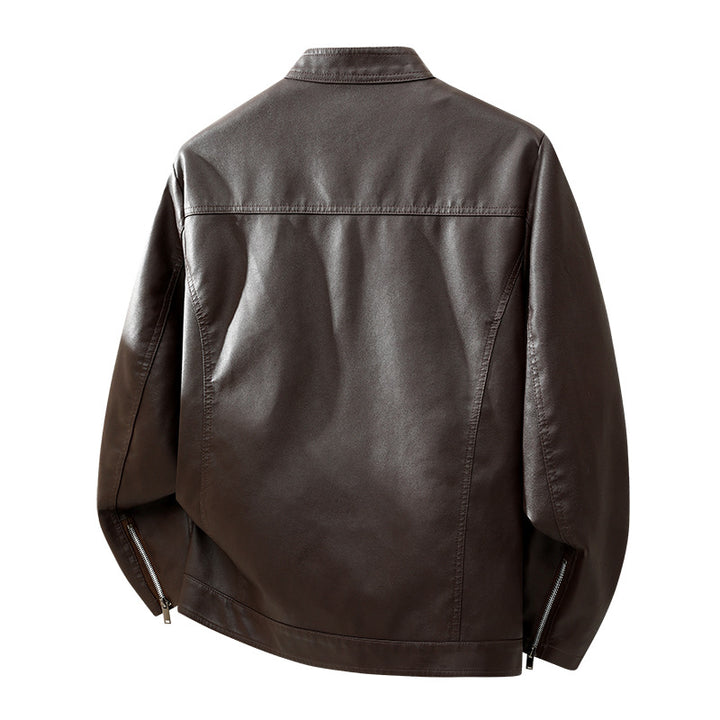 Herren Schlichte Kunstleder-Cityjacke mit Stehkragen, Zweiwege-Reißverschluss & Eingrifftaschen Drune