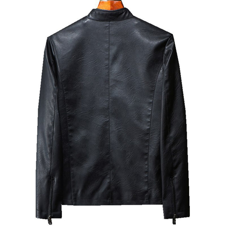 Herren Schlanker Kunstleder-Zipblouson mit minimalistischem Stehkragen und Doppelnahtdetails Drune