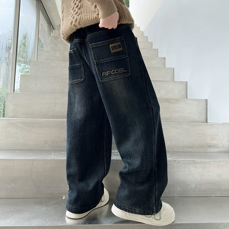 Unisex lässige weit geschnittene Jeans mit praktischen Seitentaschen Drune