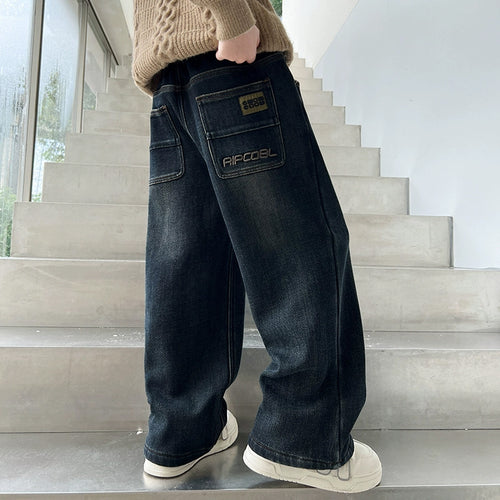 Unisex lässige weit geschnittene Jeans mit praktischen Seitentaschen Drune