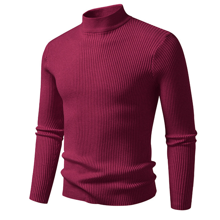 Herren Rippstrick-Mockneck-Pullover schmaler Schnitt thermischer Feinstrick Drune