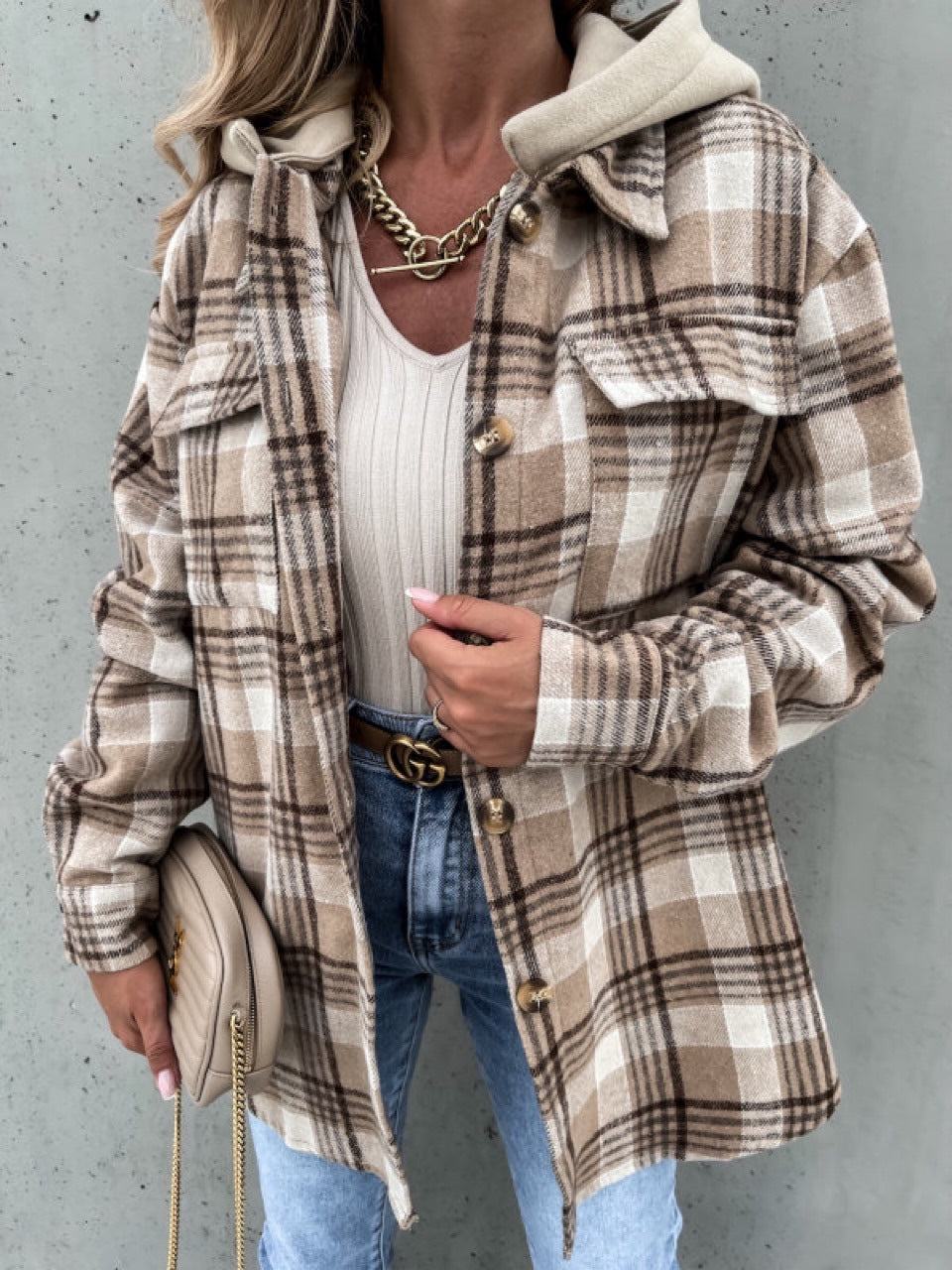 Damen Flanellhemdjacke im Karomuster mit praktischen Taschen und weichem Innenfutter Drune