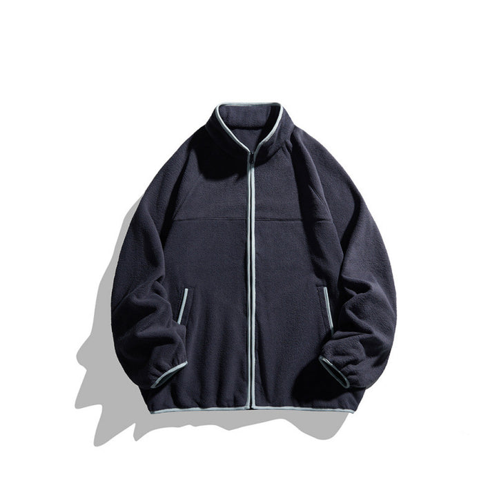 Unisex Fleecejacke mit durchgehendem Reißverschluss im Oversize-Boxy-Schnitt, Stehkragen und Kontrastpaspel Drune
