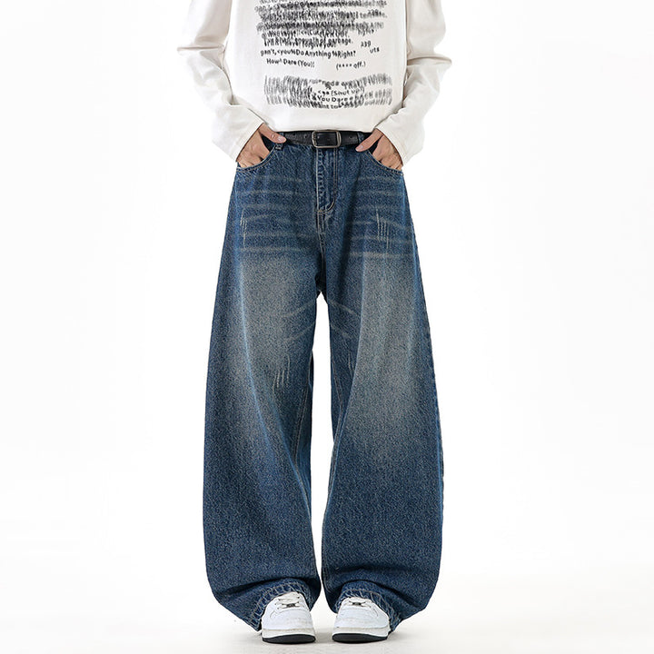 Herren Relaxed Wide‑Leg Denimhose mit extra weitem Bein und Vintage-Fade Drune