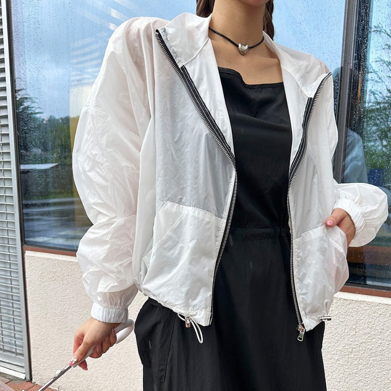 Damen transparente Windjacke mit Reißverschluss Drune