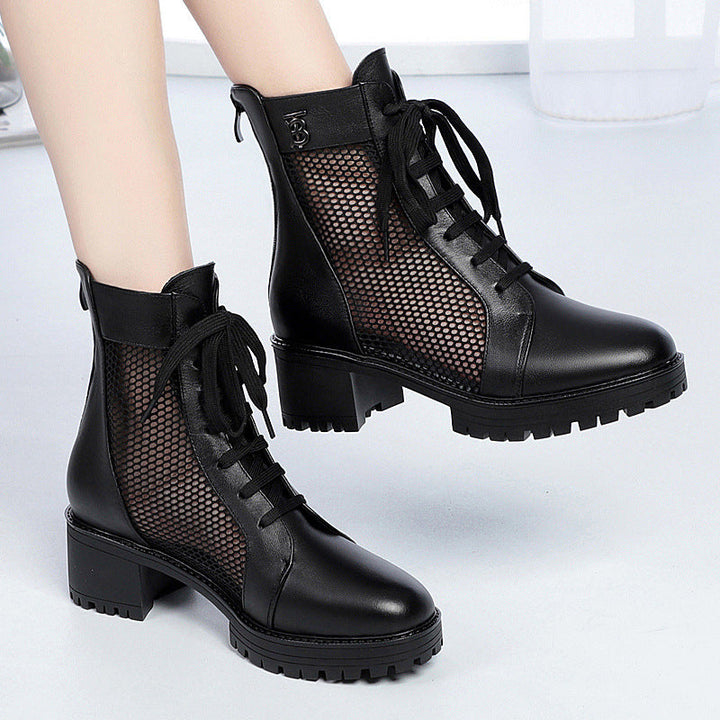 Damen Trendige Schnür-Stiefeletten mit Mesh-Einsatz und robustem Blockabsatz Drune