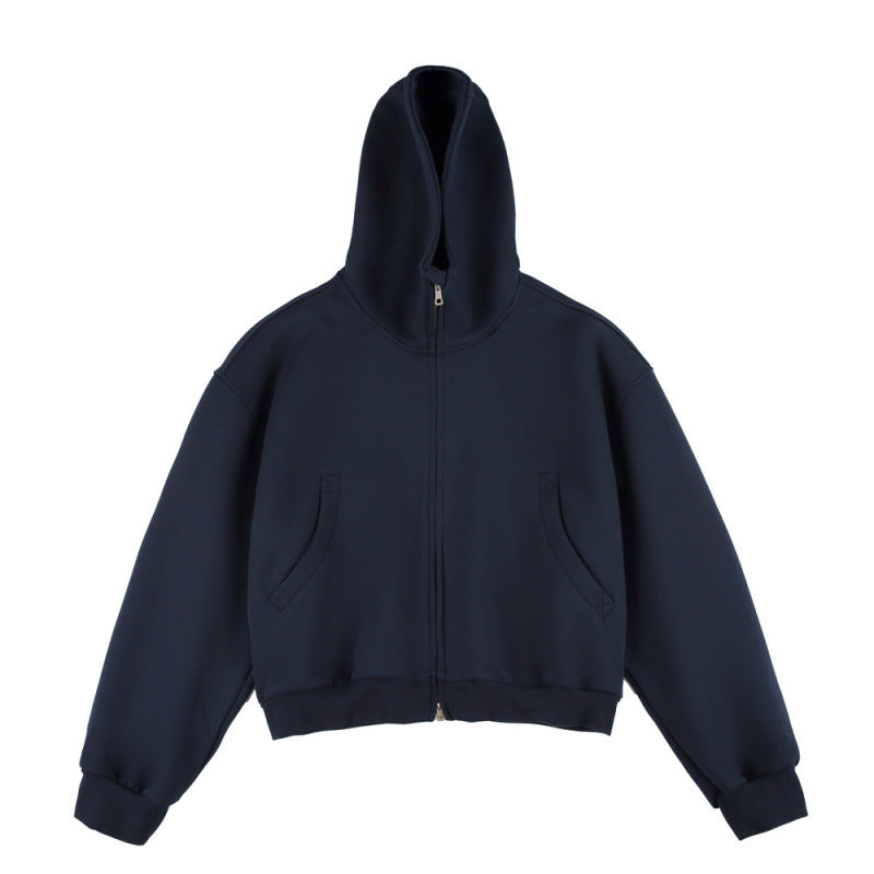 [Unisex] Kurze Boxy-Kapuzenjacke mit durchgehendem Reißverschluss und eingesetzten Eingrifftaschen Drune