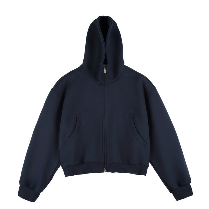 [Unisex] Kurze Boxy-Kapuzenjacke mit durchgehendem Reißverschluss und eingesetzten Eingrifftaschen Drune