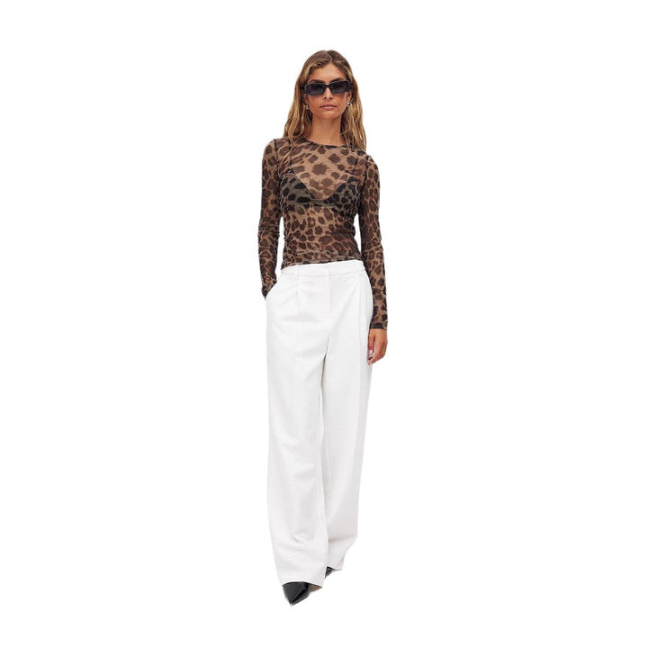 Damen langärmliges Shirt mit transparentem Leopardenmuster Drune