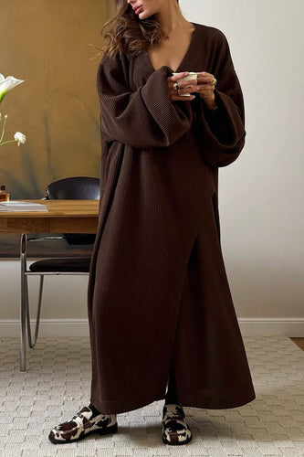 Drune | Tag Code Braun Lockere Lange Strickjacke