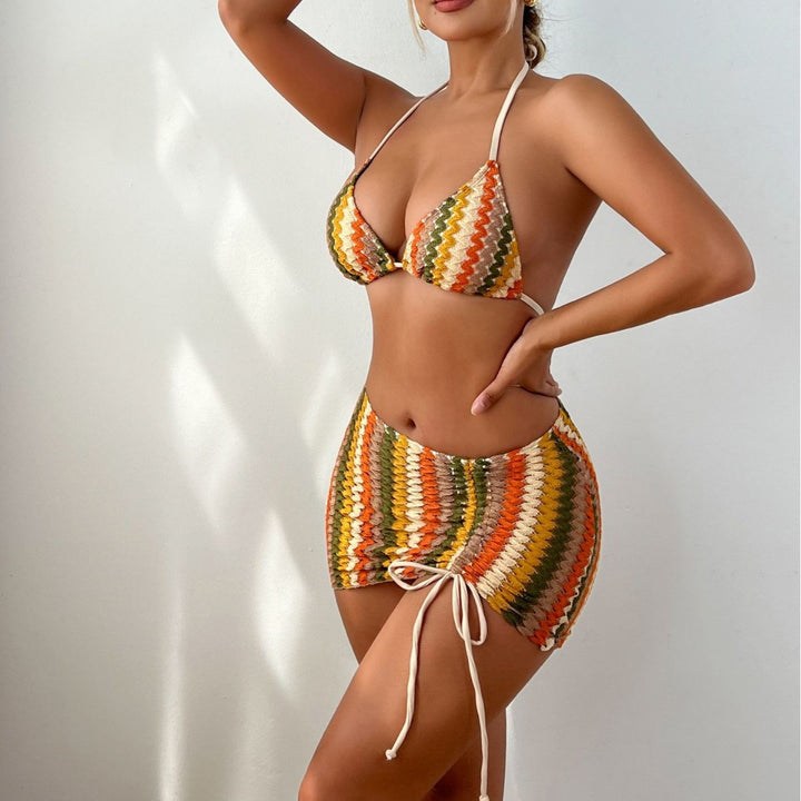 Damen Bunt gestreiftes Bikini-Set Drune